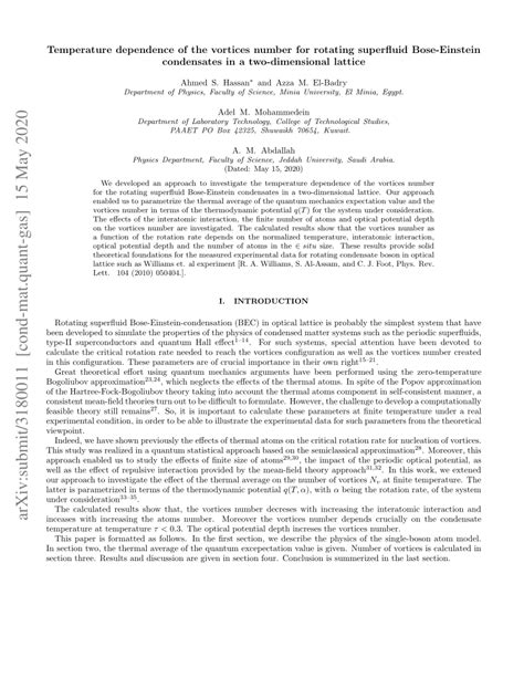 Pdf Temperature Dependence Of The Vortices Number For Rotating