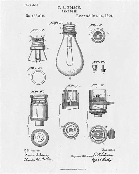 Light Bulb Blueprint Edison Invention Poster Electrical Patent Print