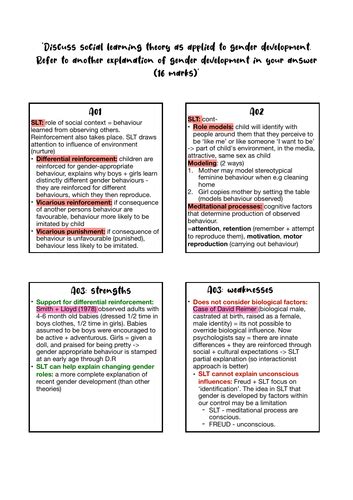 A Level Psychology Gender 16 Mark Essay Plans Aqa Teaching Resources