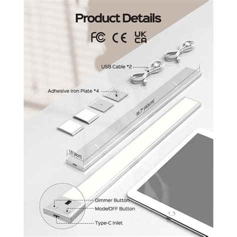 JACKYLED Under Cabinet Lights Rechargeable Stick On Desk Lighting Wave