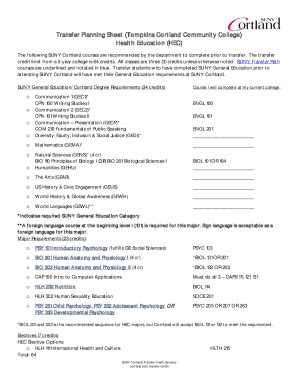 Fillable Online Www2 Cortland Transfer Planning Sheet Health Education