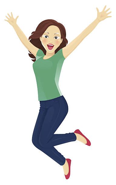 Woman Jumping For Joy Cartoon Clipart Vector Friendlystock