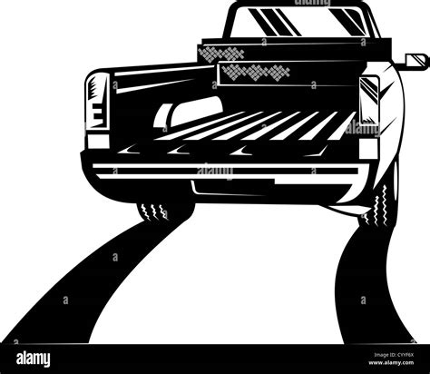 Illustration Of A Pick Up Truck Viewed From Rear Done In Retro Style