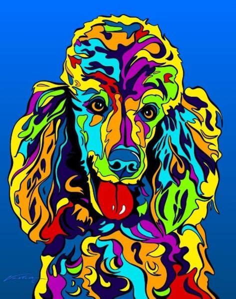 Multi Color Poodle Matted Prints And Canvas Giclées Hand Painted And