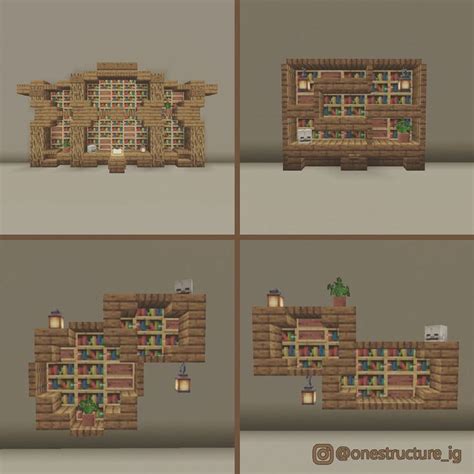 four different views of a building made out of wood