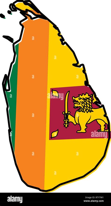 Simplified Map Of Sri Lanka Ceylon Outline With Slightly Bent Flag