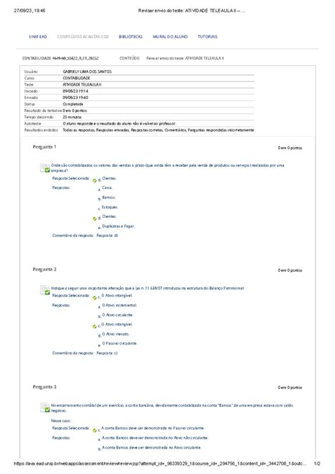 Atividade Teleaula II Disciplina Contabilidade UNIP 27 09 23 19 46