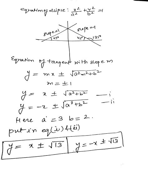 Equation Of Tangent To The Ellipse Dfrac X2 9 Dfrac Y2 4 1 Which Off Equal Intercepts