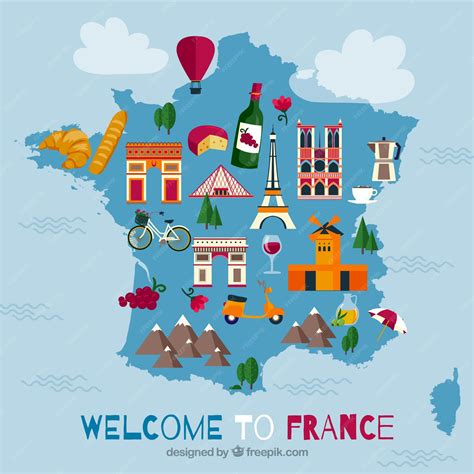 Premium Vector | Map of france with landmarks