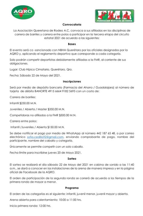 CONVOCATORIA BARRILES Y CARRERA ENTRE POLOS AQRO 2021 ETAPA 3