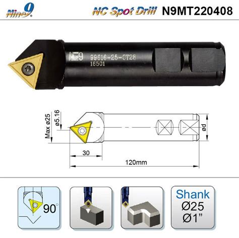 Nine9 Nc Spot Drill 9961625ct28 Carbide Insert Drill With N9mt220408