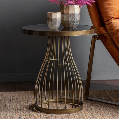 Paddy Metal Round Side Table Black Antique Brass