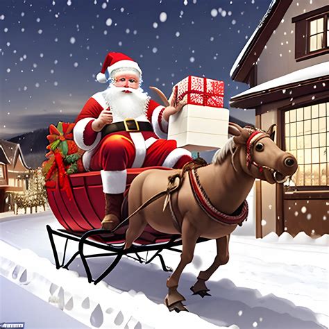 Santa In His Underwear Sitting On A Horny Rein Pulling A Sleigh Full Of Presents Wrapped In