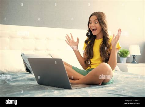 Expressive Emotional Excited Teen Girl Teenage Girl Watching Tv Movie