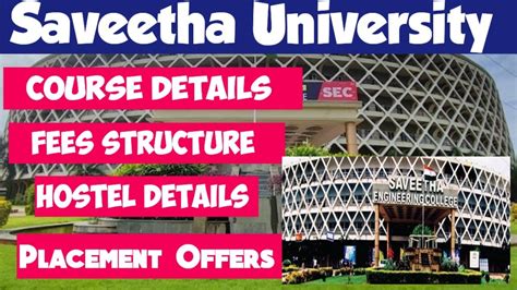 Saveetha University Fees Structure Course Details How To Apply For