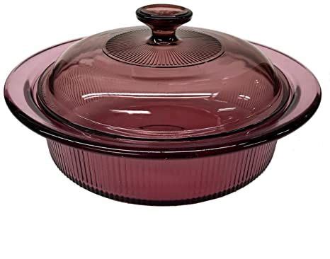 Corning Visions Vision Ware Cranberry Round Quart Pyrex Glass