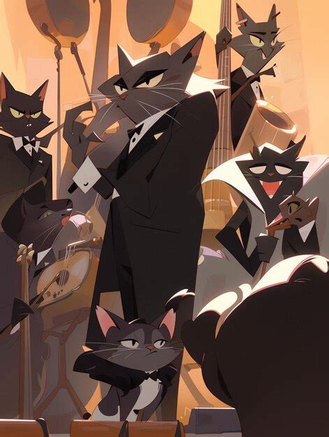 Premium Photo Cartoon Of A Group Of Cats In Suits And Ties Playing