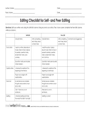 Fillable Online Marlingtonlocal Editing Checklist For Self And Peer