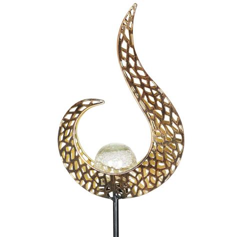 Exhart Solar Filigree Open Flame Ft Gold Metal Garden Stake