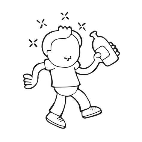 Handdrawn Vector Cartoon Depicting A Tipsy Man Walking While Gripping A