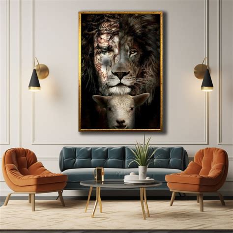 Jesus Lion And Lamb Canvas Art Framed Print Jesus Portrait Artwork Lamb Of God Wall Decor