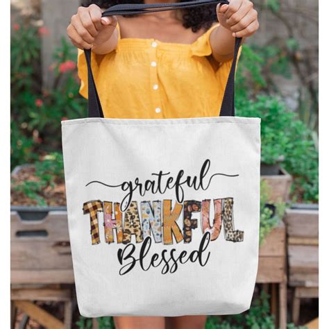 Grateful Thankful Blessed Tote Bag Thanksgiving Christian Tote Bag