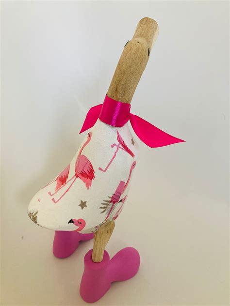 Decorated Wooden Ducks In Wellies Flamingo Print T Sets Etsy Uk