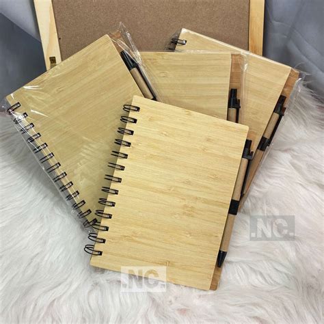 Bamboo Cover Notebook With Ballpen Office Student Use Eco Friendly