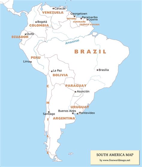 Labeled South America Map With Capitals United States Map