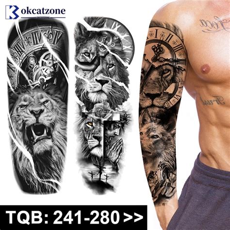 Okcatzone Manga De Braço Grande Tattoo Rose Gear Clock Eye À Prova D