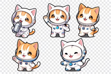 A Series Of Cartoon Cats In Space Suits Premium AI Generated PSD