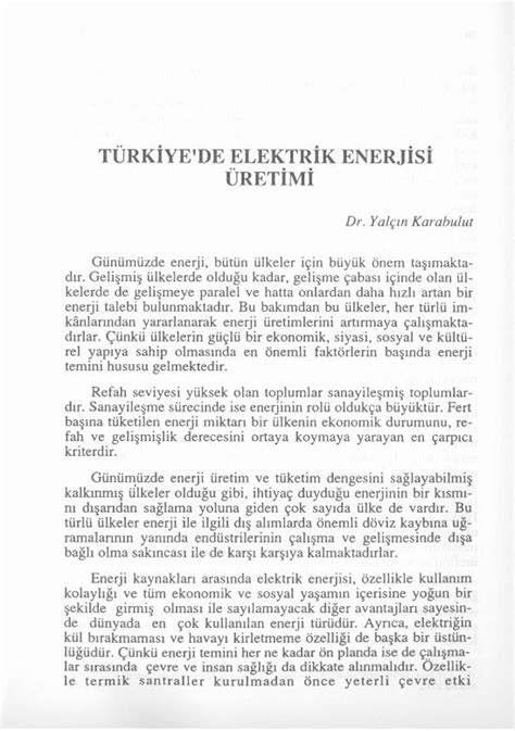 Pdf T Rk Yede Elektr K Enerj S Ret M Tucaum Ankara Edu Tr Wp