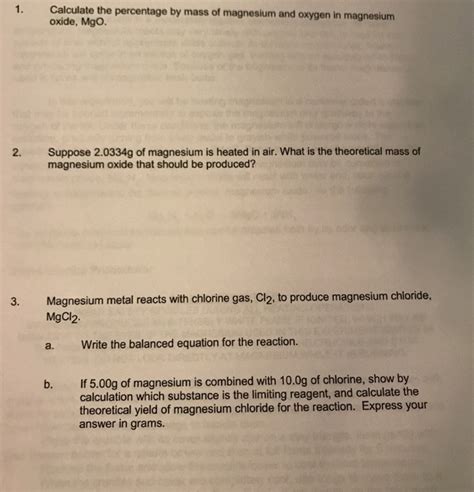 Solved Calculate The Percentage By Mass Of Magnesium And Chegg