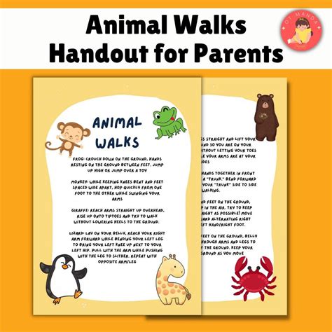 Animal Walks Handout For Parents Sensory Processing And Gross Motor