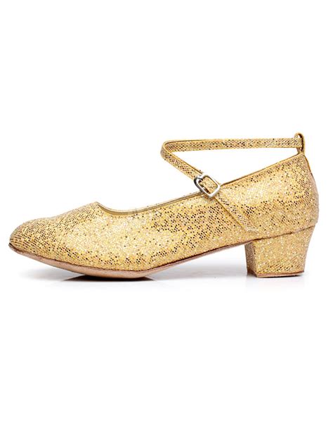 Gold Latin Dance Shoes Straps Glitter Shoes For Women