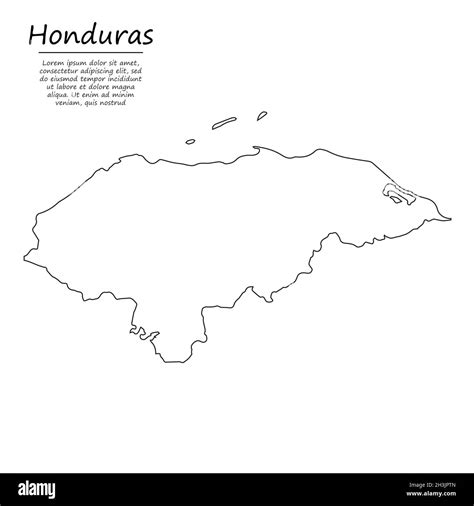 Simple Outline Map Of Honduras Vector Silhouette In Sketch Line Style