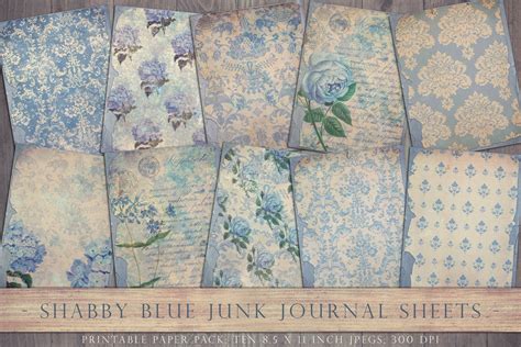 Shabby Blue Junk Journal Pages Design Cuts