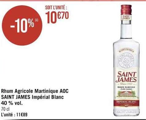 Promo Rhum Agricole Martinique Aoc Saint James Impérial Blanc chez