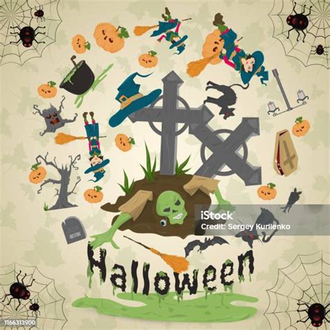 Ilustrasi Of5all Orangorang Kudus Halloween Ornamen Melingkar Di