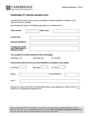 Fillable Online Cie Org Cambridge ICT Starters Samples Form Teacher