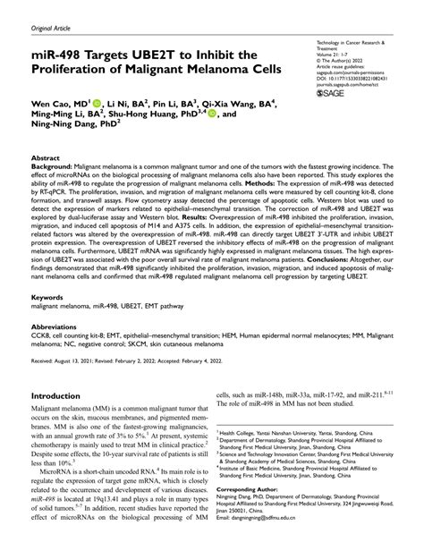 Mir Targets Ube T To Inhibit The Proliferation Of Malignant