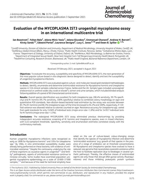 Pdf Evaluation Of The Mycoplasma Ist3 Urogenital Mycoplasma Assay In An International