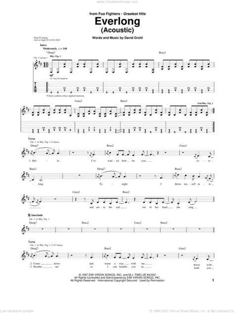 Fighters - Everlong sheet music for guitar (tablature) [PDF]