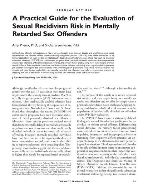 Pdf A Practical Guide For The Evaluation Of Sexual Recidivism Risk In