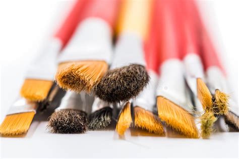 Assorted Artists Paint Brushes Isolated On A White Background Stock