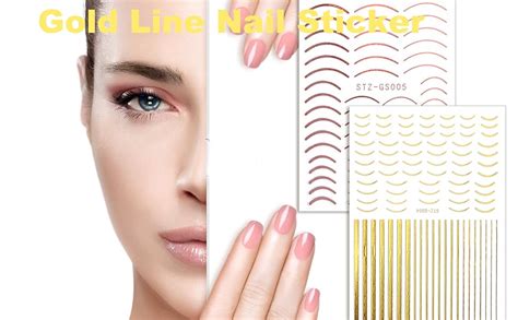 Ebanku Sheets Gold Silver Metal Nail Stickers Metallic Curve Strip