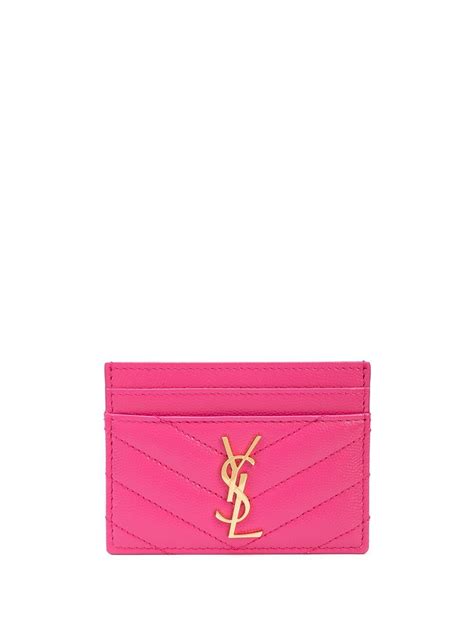 Magenta Pink Leather Logo Plaque Leather Cardholder From Saint Laurent