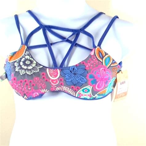Maaji Swim New Maaji Reversible Bikini Top Medium Swim Multicolor Light Purple Floral Poshmark
