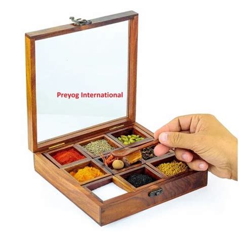 Preyog Polished Brown Wooden Spice Box For Kitchen At Rs Piece In