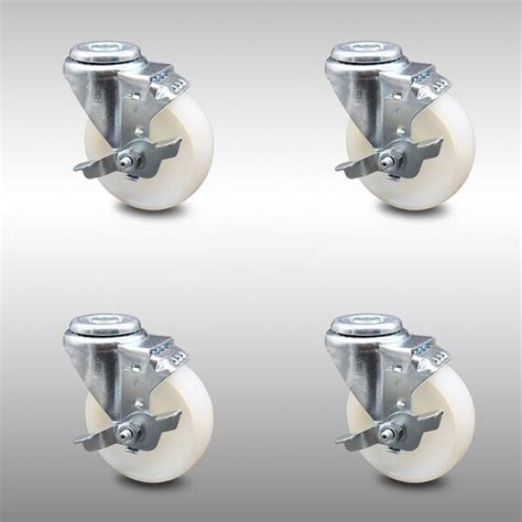 Service Caster Inch Ss Nylon Wheel Swivel Bolt Hole Caster Set With